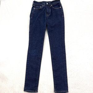 &DEMIN Button Fly Jeans Womens 28 Long Skinny Blue Dark Wash High Rise NWOT